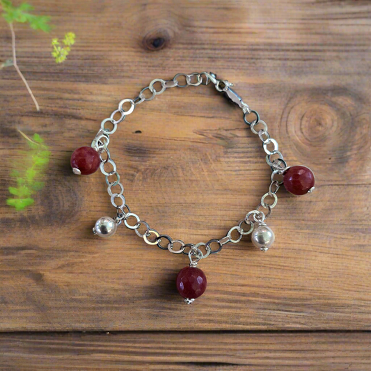 Handmade sterling silver bracelet with corals