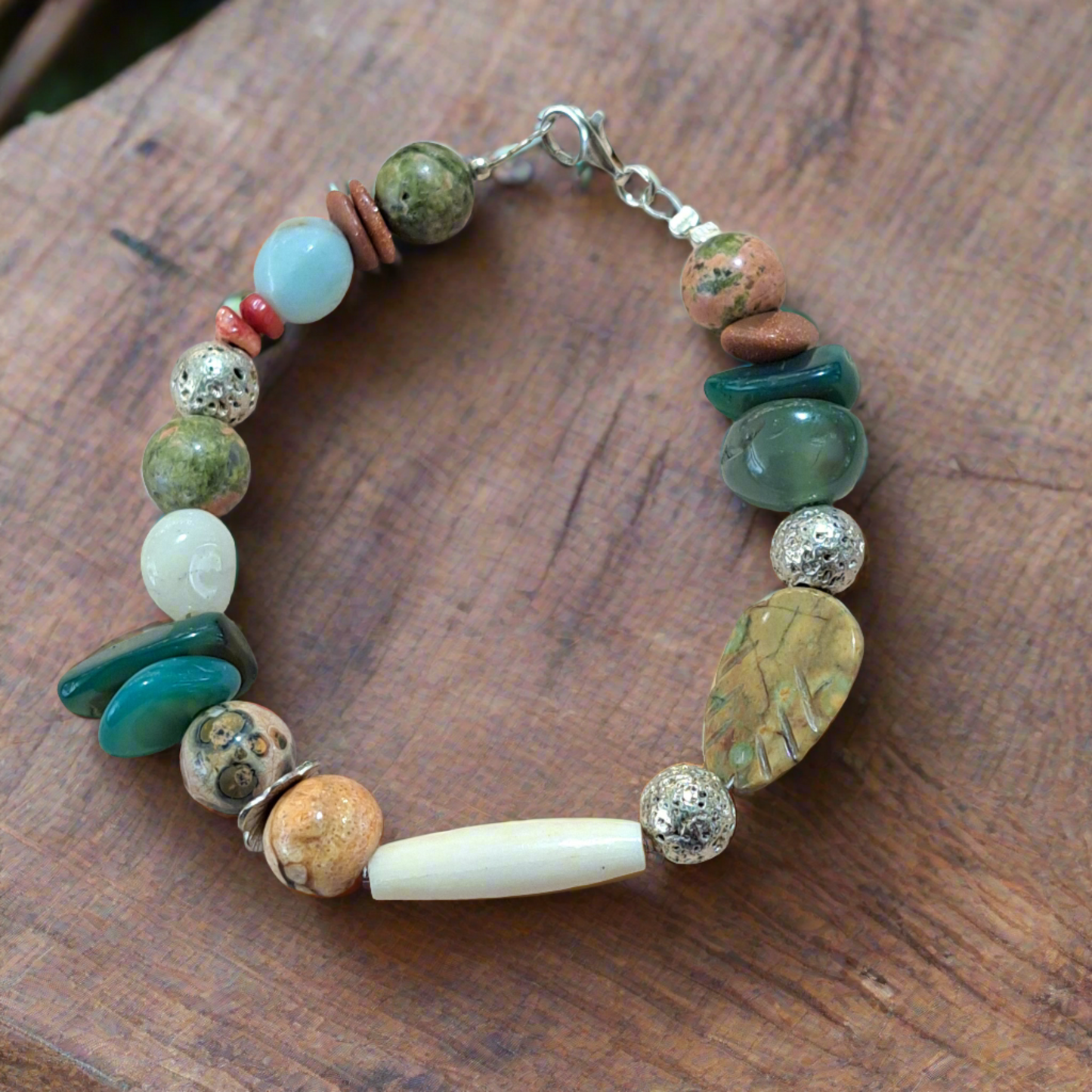 Handmade bracelet with semi precious stones and sterling silver