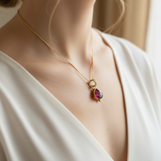 Drop shaped tourmaline with 18K Gold