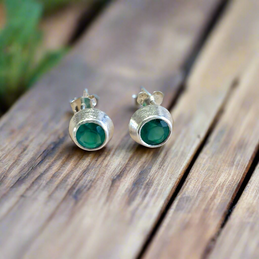 Sterling silver  stud earrings with green agates