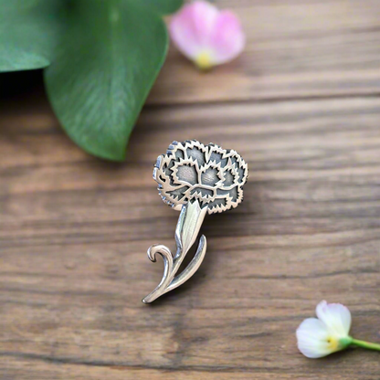 Carnation sterling silver brooch