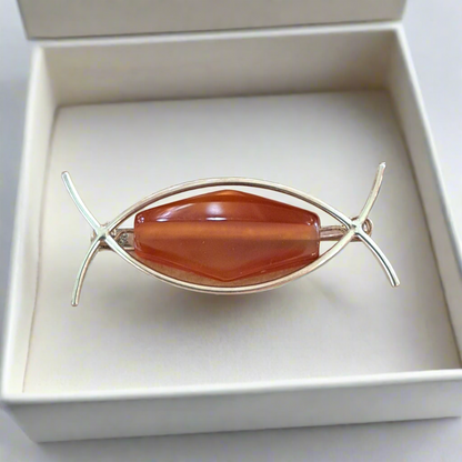 Handmade sterling silver brooch with cornalian