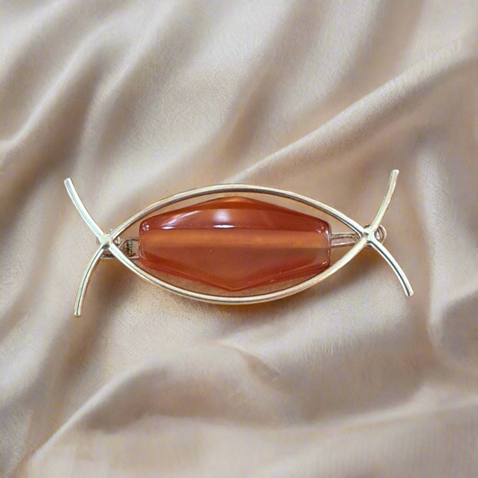 Handmade sterling silver brooch with cornalian