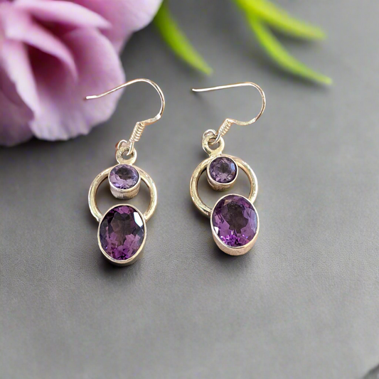 Handmade sterling silver earrings with amethysts