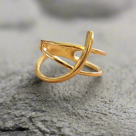 Gold plated sterling silver ring with modern design