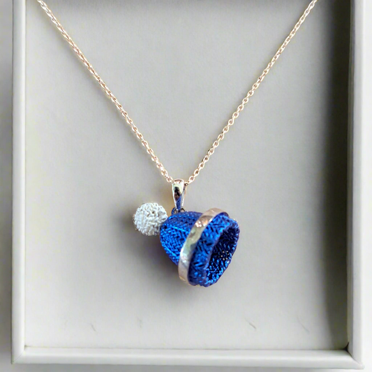 Blue and white plated steling silver beanie necklace