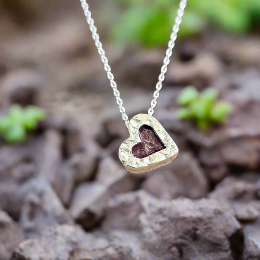 Heart sterling silver necklace with purple enamel