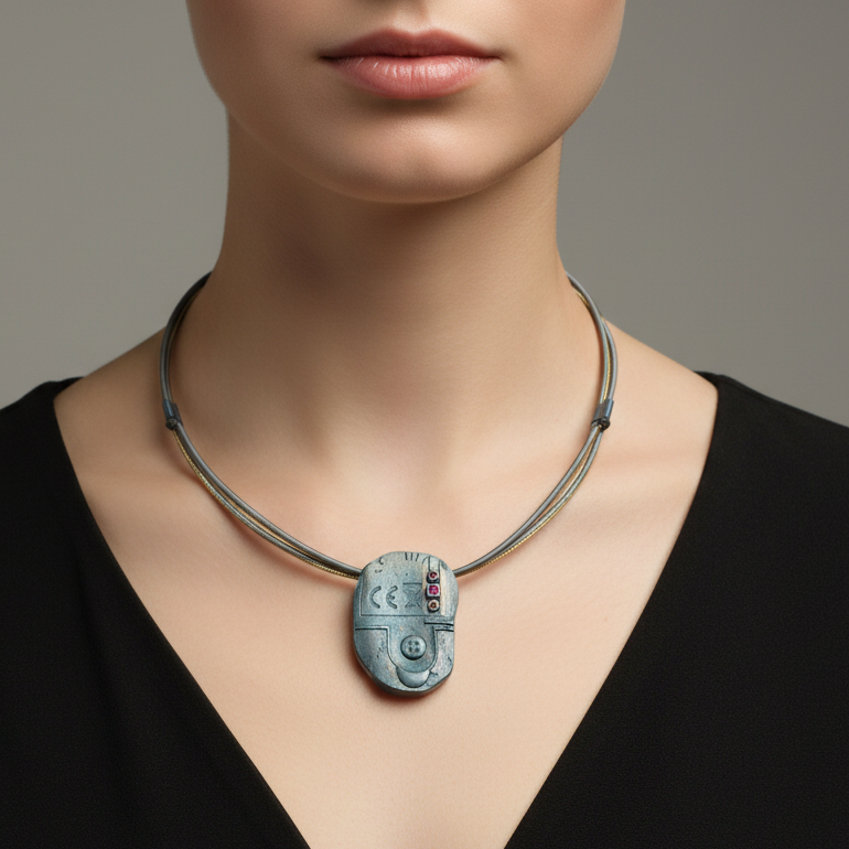 Handmade  sterling silver necklace with precious gems