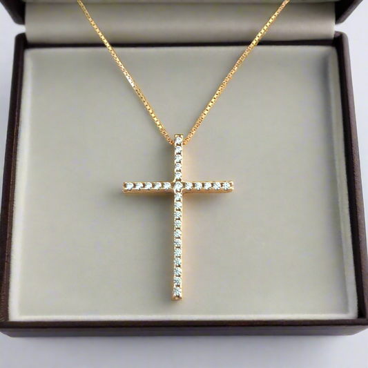 14K Yellow Gold Cross with zirkons-B