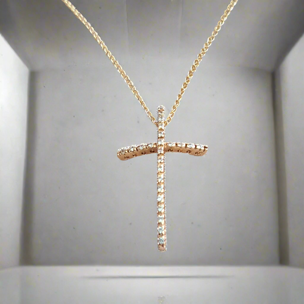 14K Yellow Gold Cross (curved) with zirkons