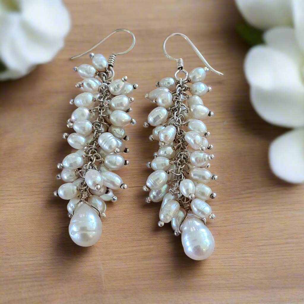 Handmade sterling silver earrings with pearls