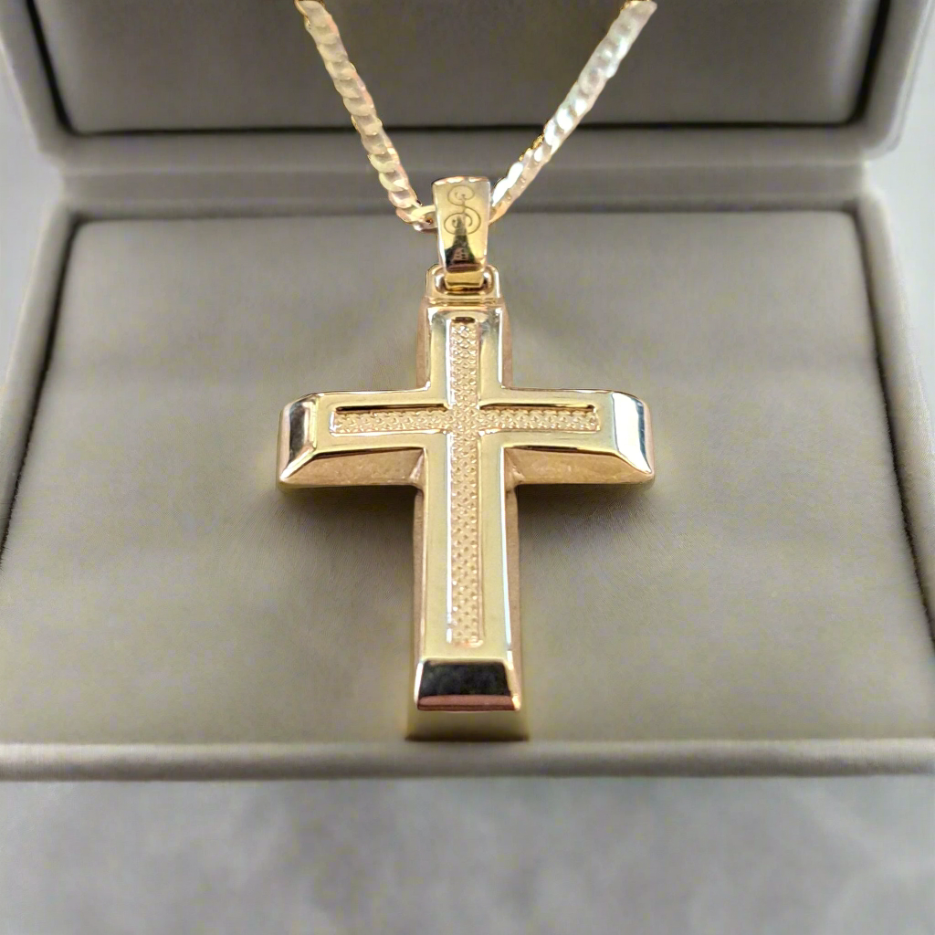 9K Gold cross with egraved design