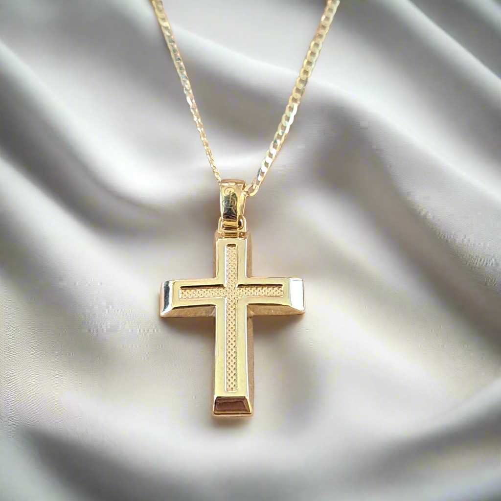 9K Gold cross with egraved design