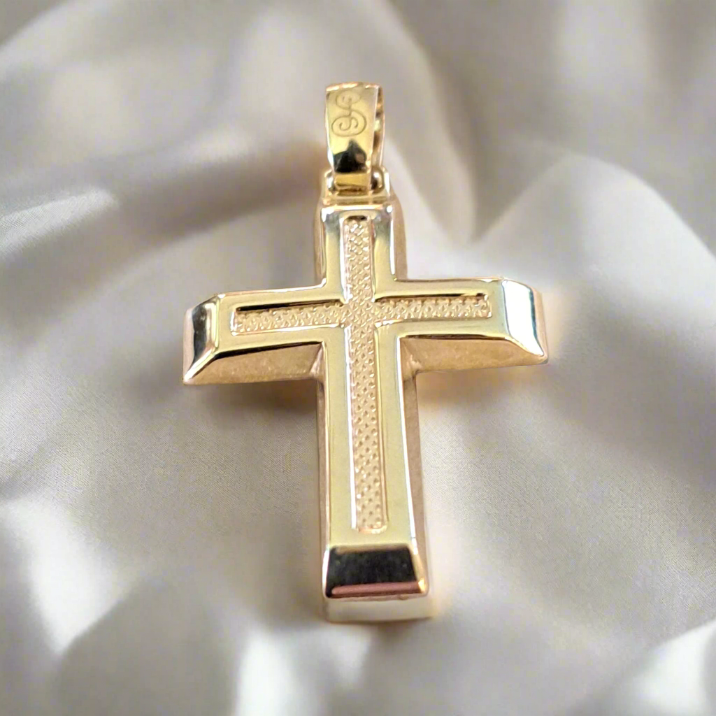 9K Gold cross with egraved design