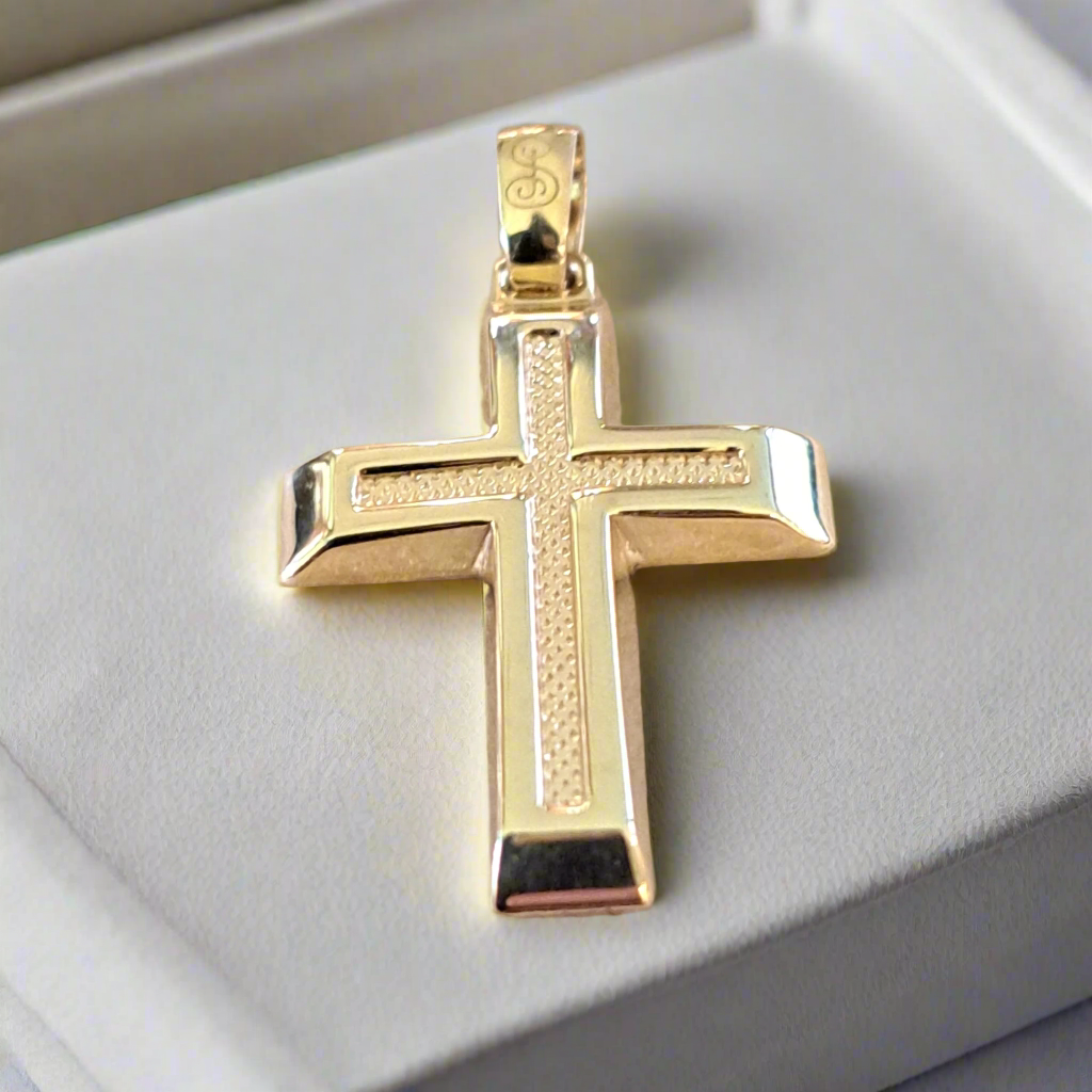 9K Gold cross with egraved design