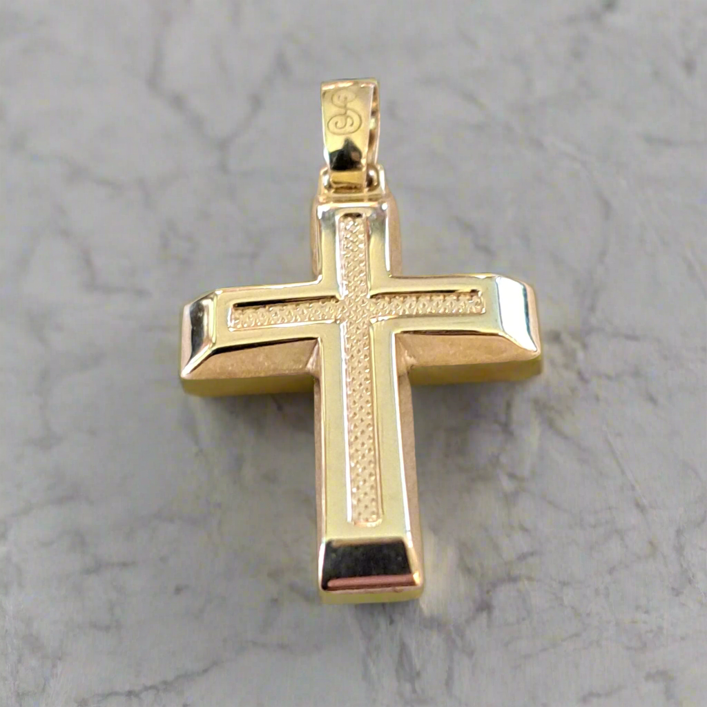 9K Gold cross with egraved design