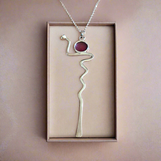 Sterling silver  pendant with dark red enamel color