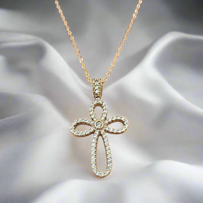 14K Yellow Gold Cross with zirkons ( III )