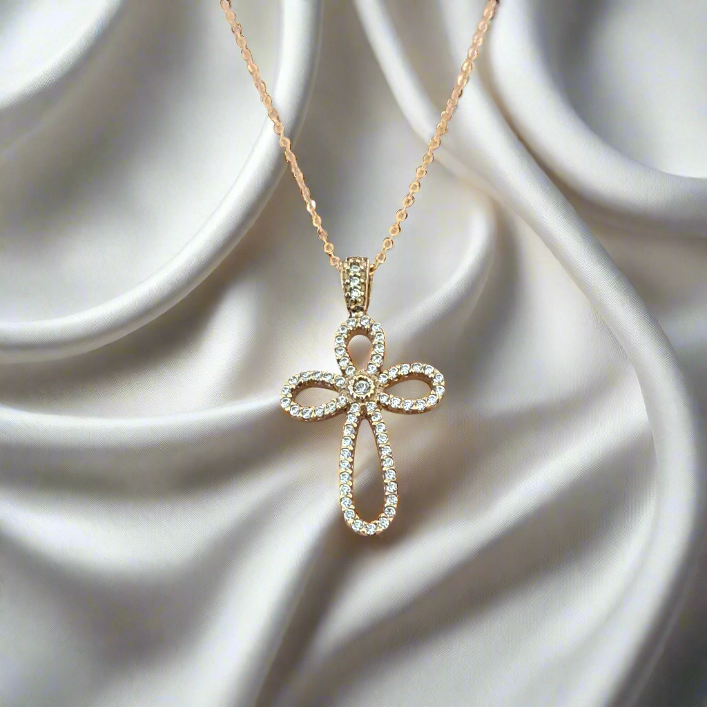 14K Yellow Gold Cross with zirkons ( III )