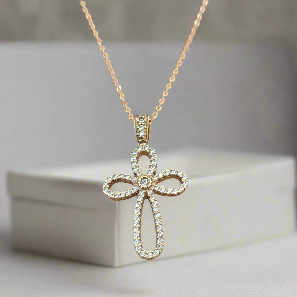 14K Yellow Gold Cross with zirkons ( III )