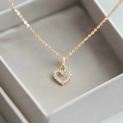 Gold (9K) tiny heart with zirkons with chain