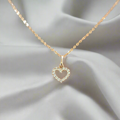 Gold (9K) tiny heart with zirkons with chain