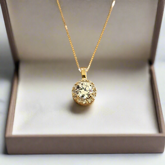 14K Gold  round necklace with zirkon