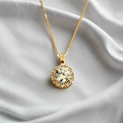 14K Gold  round necklace with zirkon