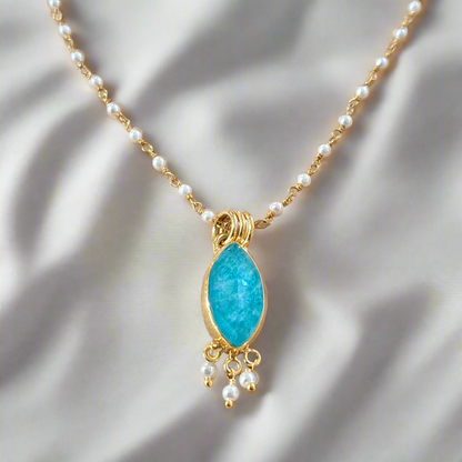 Handmade necklace with amazonite and pearls