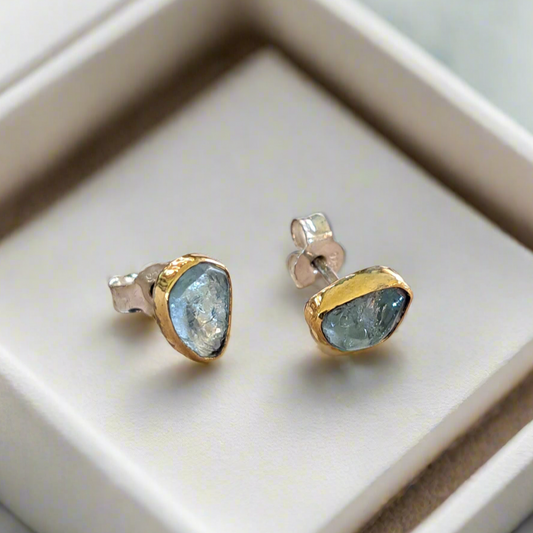 Aquamarines- handmade earrings with 18K Gold and sterling silver