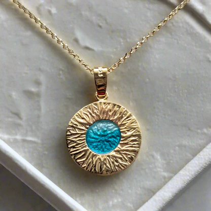 Gold plated sterling silver blue round necklace