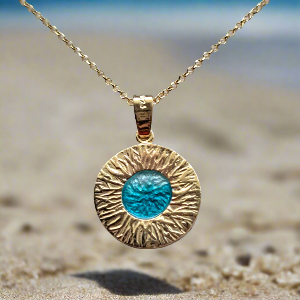 Gold plated sterling silver blue round necklace