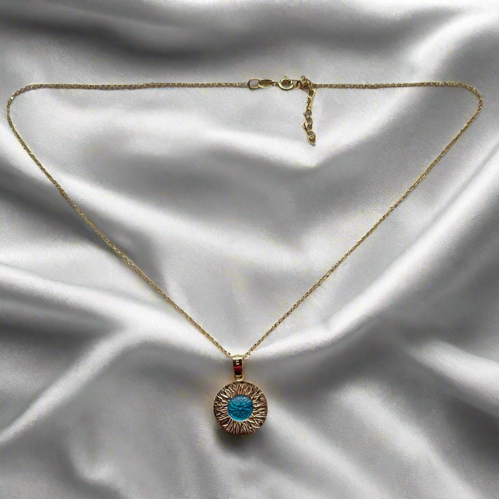 Gold plated sterling silver blue round necklace