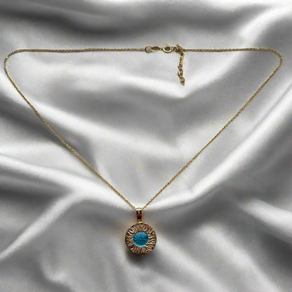 Gold plated sterling silver blue round necklace