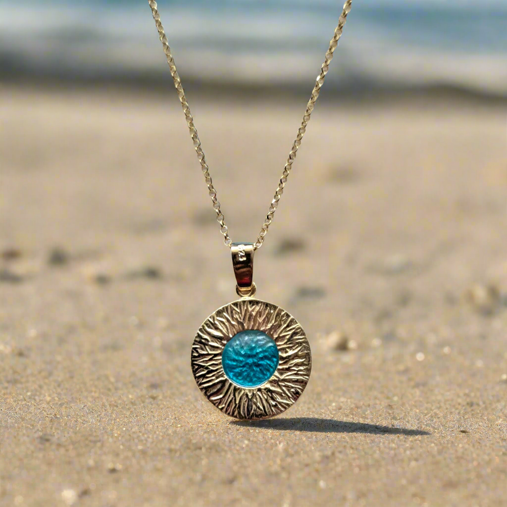 Gold plated sterling silver blue round necklace