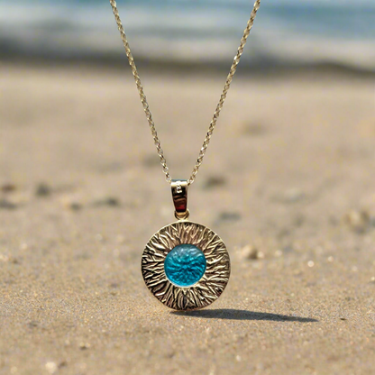 Gold plated sterling silver blue round necklace