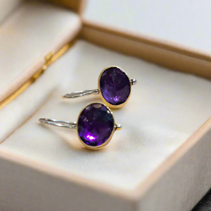 Amethysts,18K Gold and sterling silver earrings.