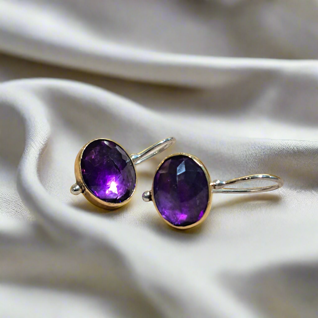 Amethysts,18K Gold and sterling silver earrings.