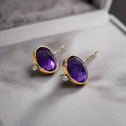 Amethysts,18K Gold and sterling silver earrings.