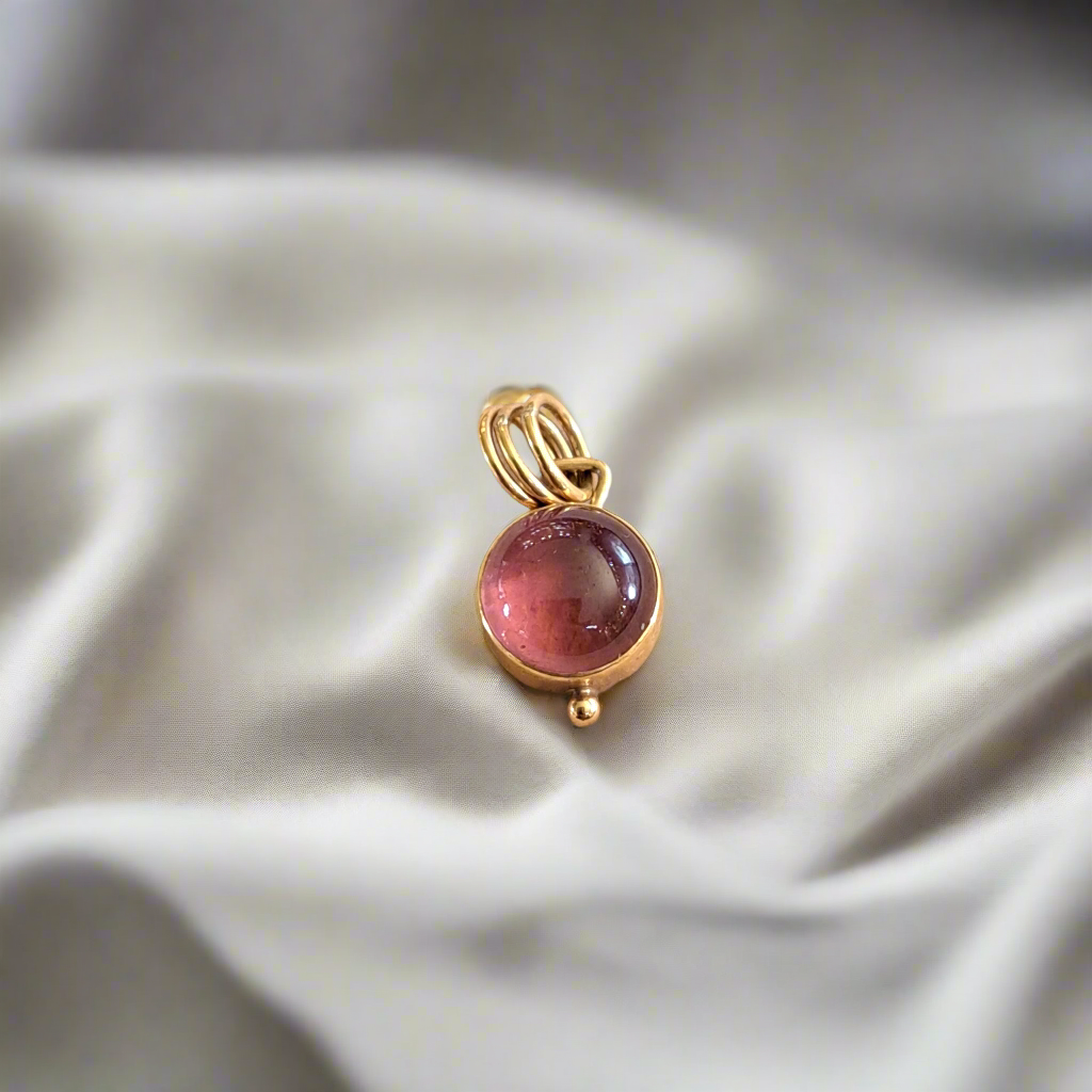 18K Gold pendant , rubellite tourmaline