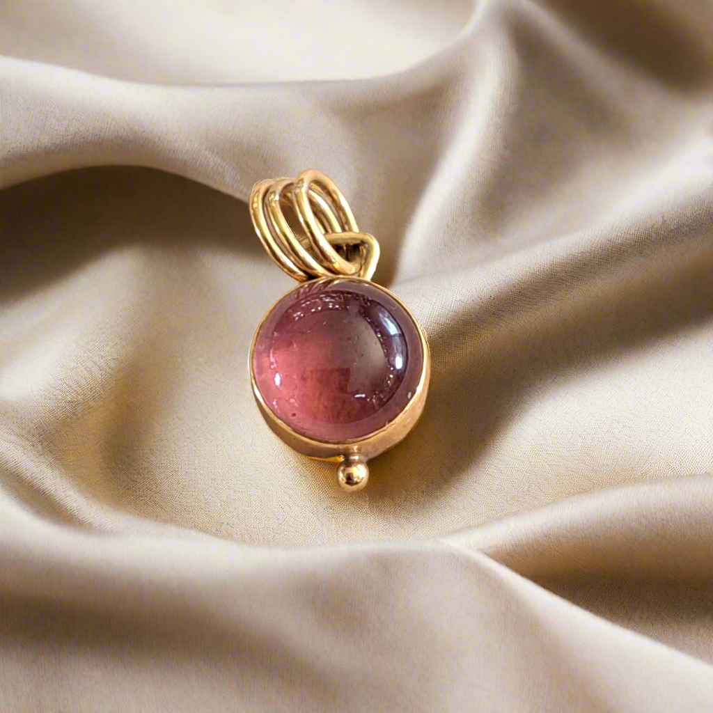 18K Gold pendant , rubellite tourmaline