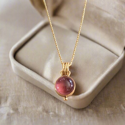 18K Gold pendant , rubellite tourmaline