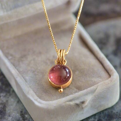 18K Gold pendant , rubellite tourmaline