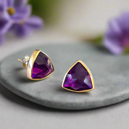 Handmade earrings- gold 18K and sterling silver with amethysts.