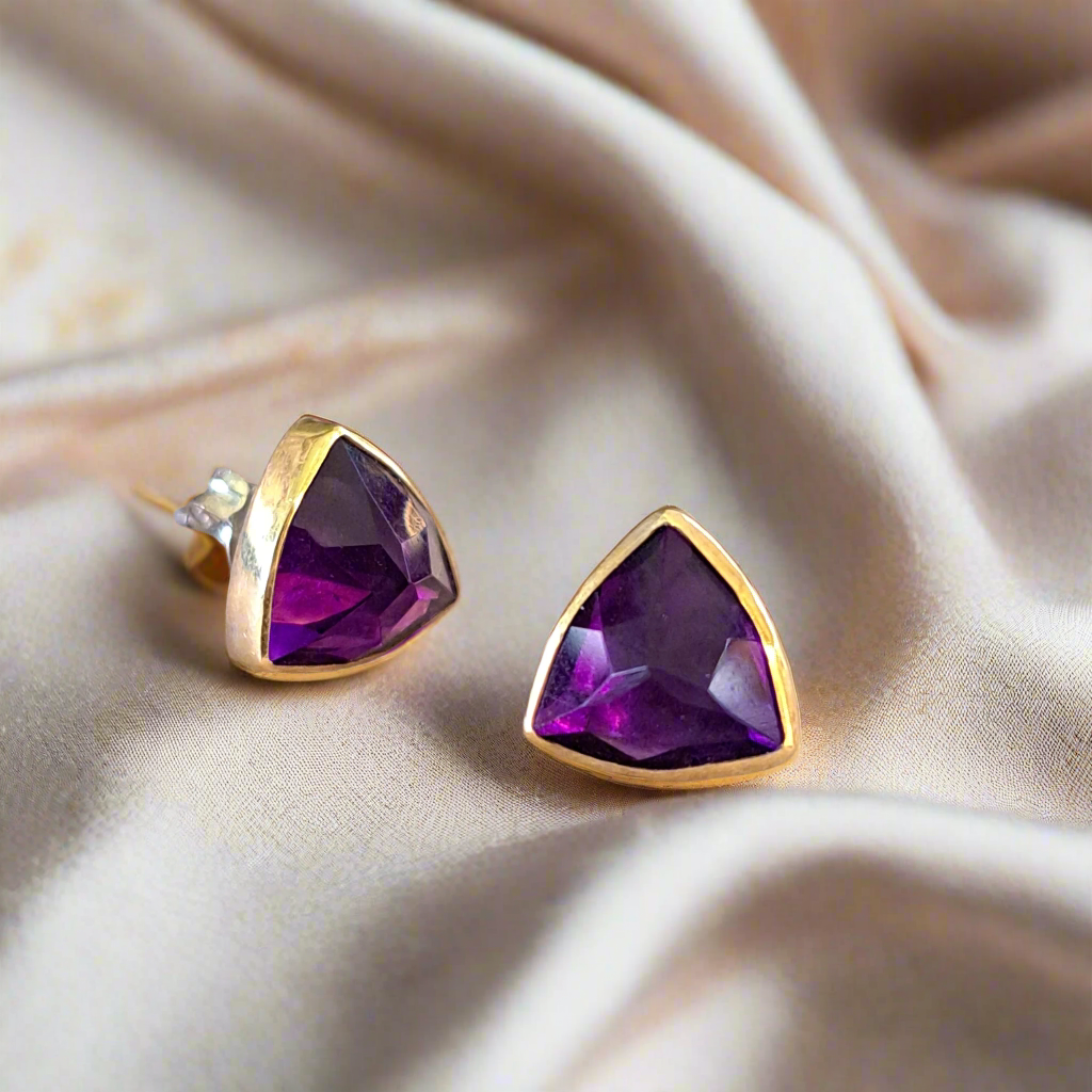 Handmade earrings- gold 18K and sterling silver with amethysts.