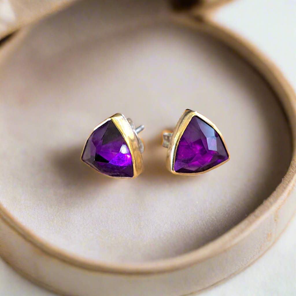 Handmade earrings- gold 18K and sterling silver with amethysts.