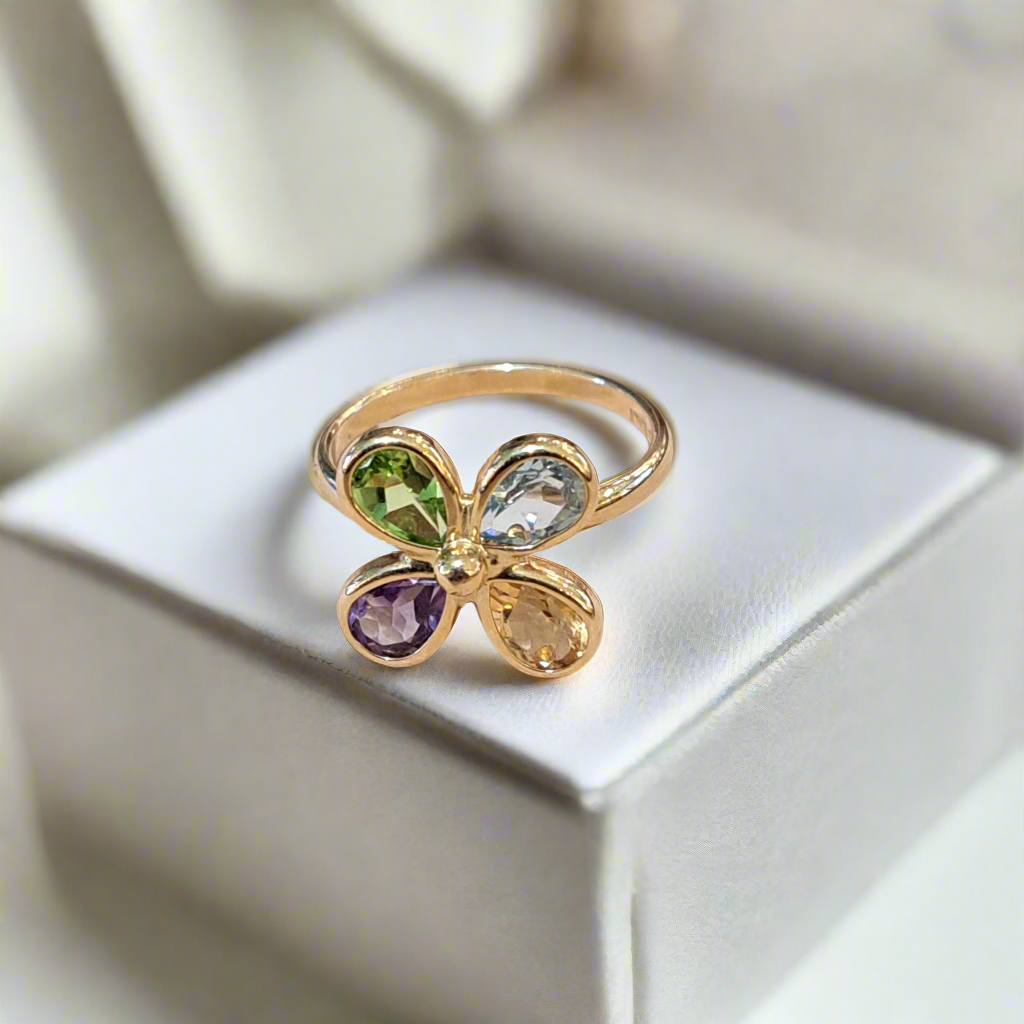 14K Gold ring with precious stones