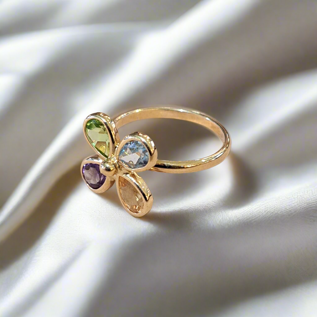 14K Gold ring with precious stones