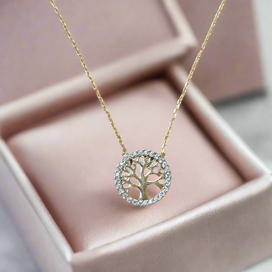 Tree of life 14K Gold pendant with zirkons