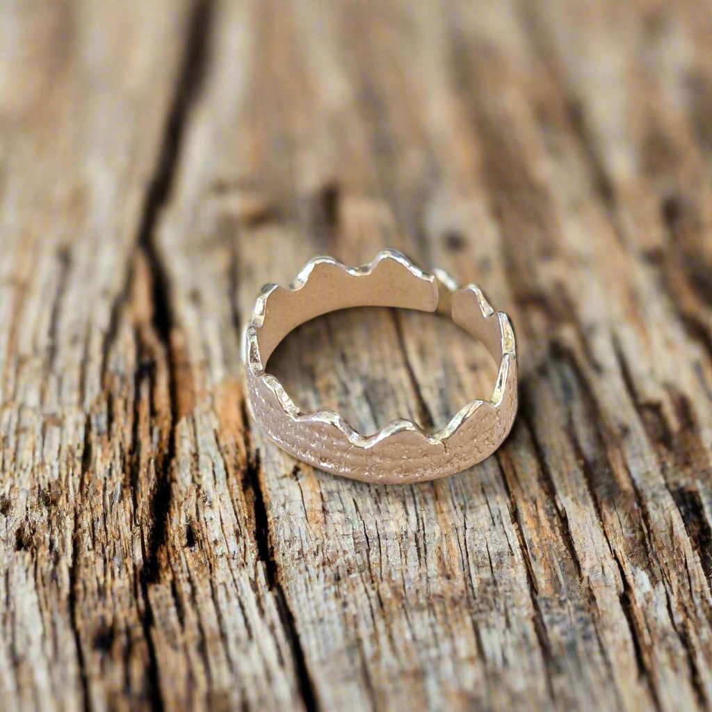 Textured crown sterling silver ring